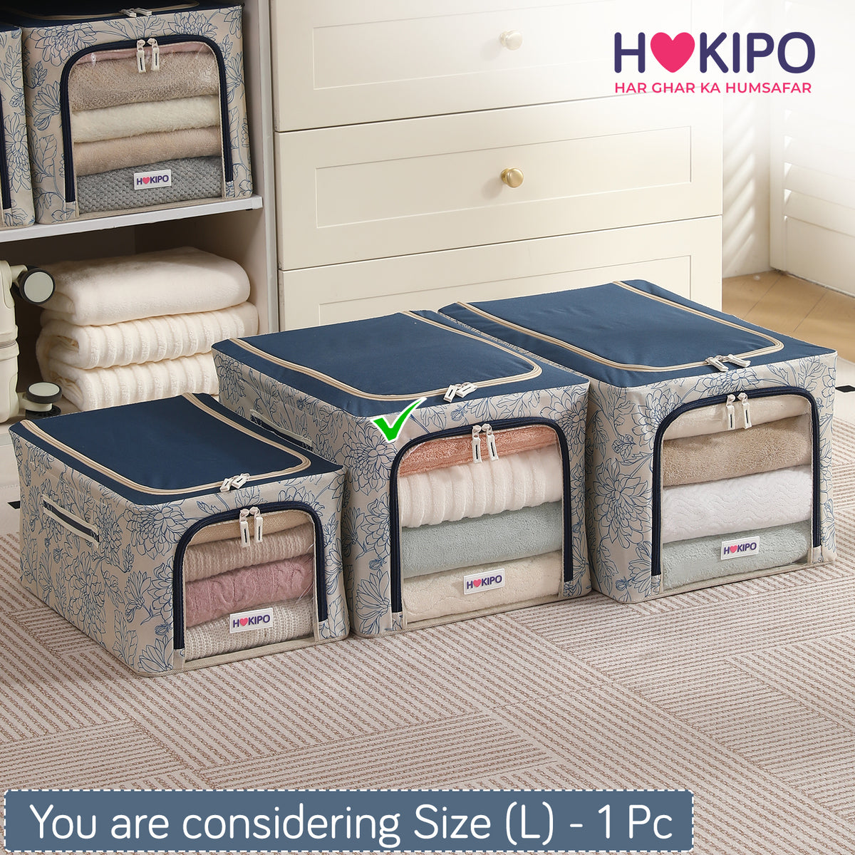 Foldable Cloth Storage Organizer for Wardrobe, Blue Blossom