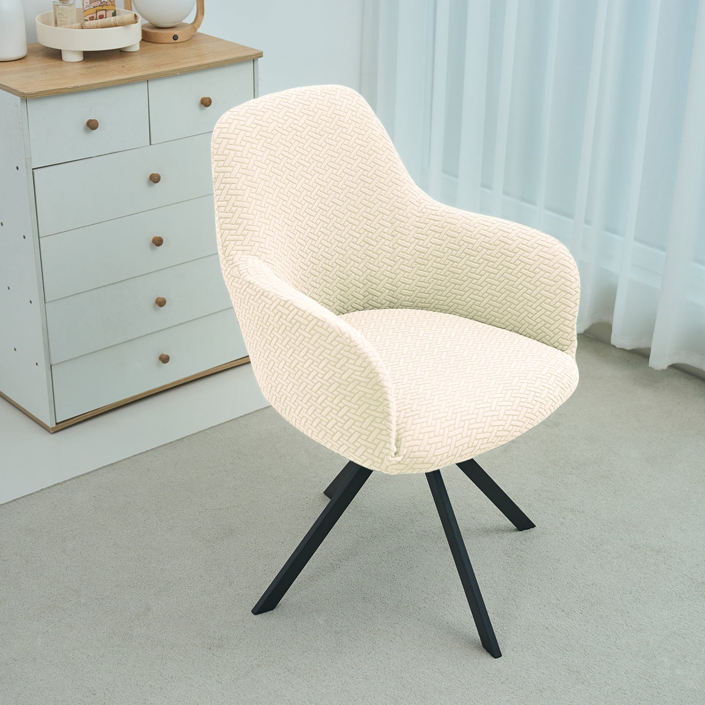 HOKIPO Premium Jacquard Fully Covered Cover for Swivel Dining Chair with Arms, Beige