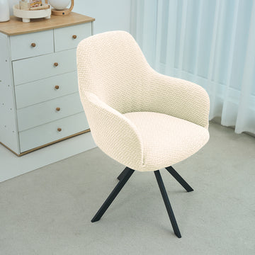 Premium Jacquard Fully Covered Cover for Swivel Dining Chair with Arms, Beige