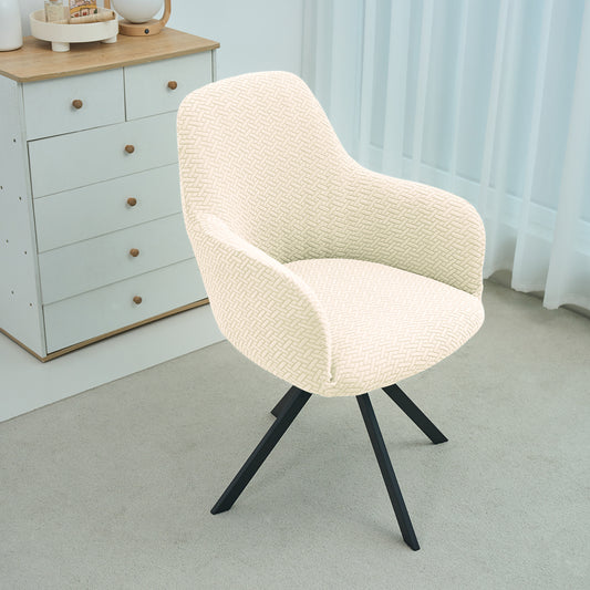 HOKIPO Premium Jacquard Fully Covered Cover for Swivel Dining Chair with Arms, Beige