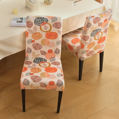 Premium Printed Velvet Dining Chair Cover Set, Coral Autumn Leaves