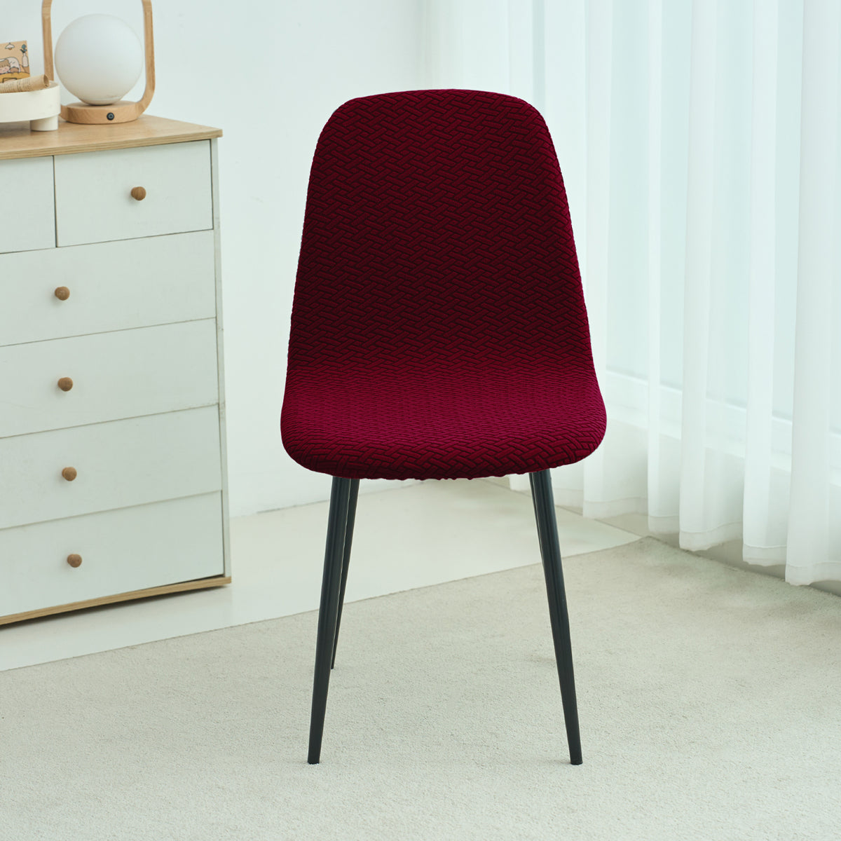 Premium Jacquard Fully Covered Cover for Mid Century Modern Dining Chair, Burgundy
