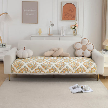 Polyester Printed Quilted Sofa Cover Mats, Damask Beige