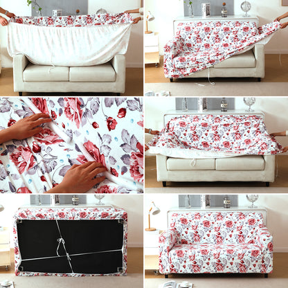 Premium Printed Velvet Sofa Cover 1/2/3 Seaters Fully Covered, Red Cottage Rose