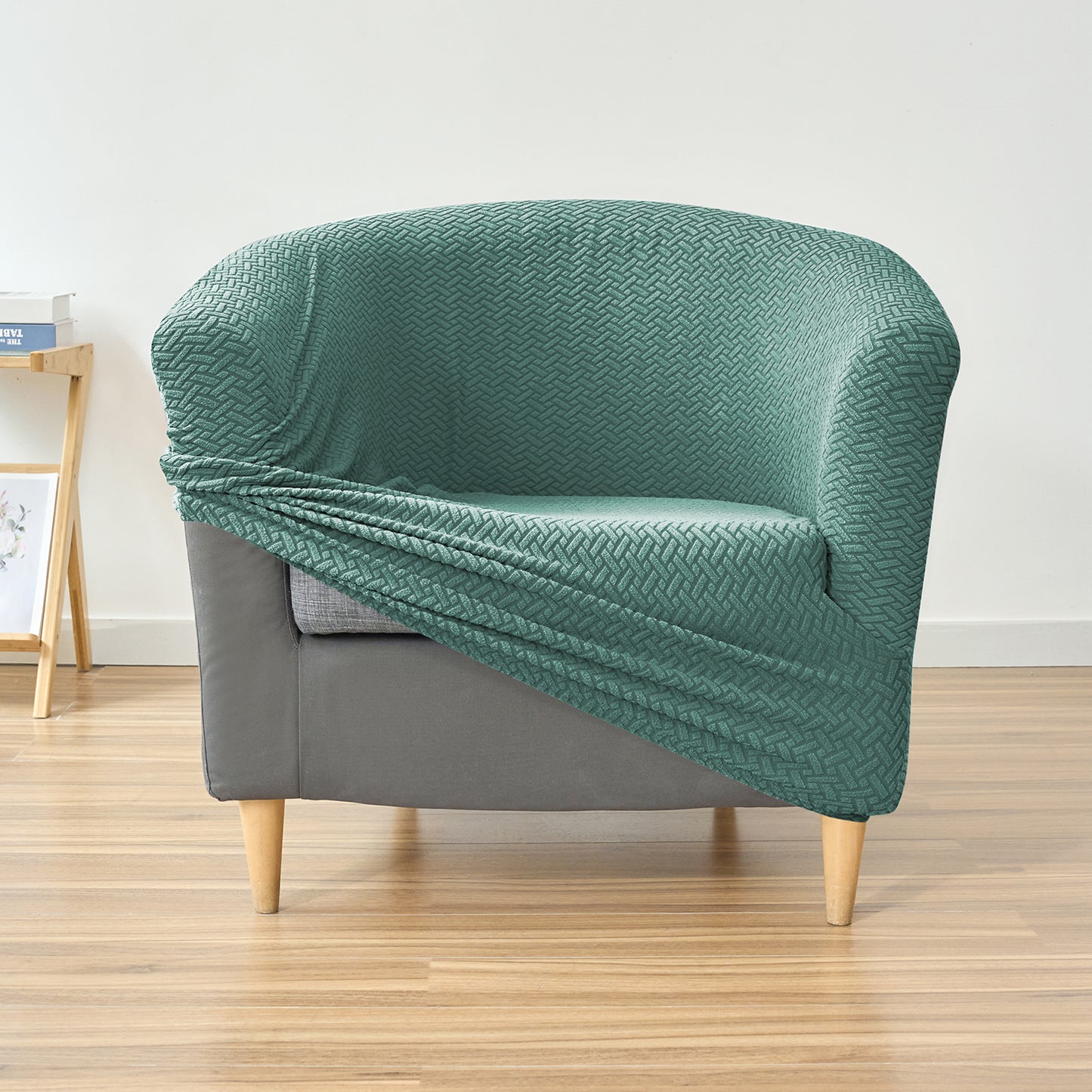 HOKIPO Premium Jacquard Stretchable Tub Chair Cover Slipcover, Continental Green