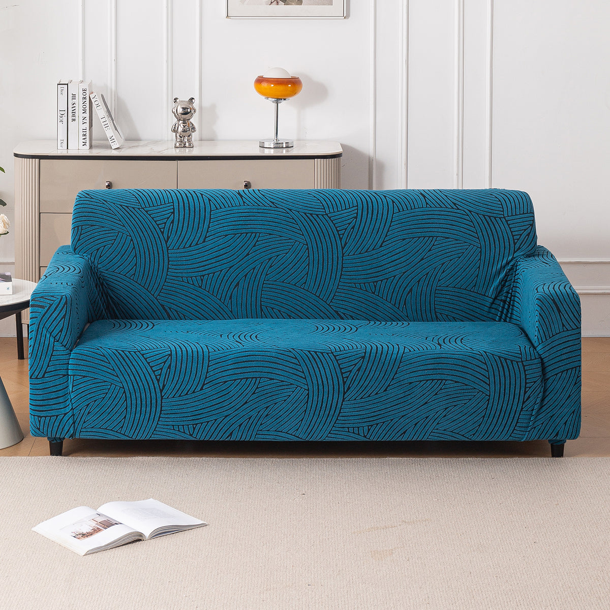 Buy Teal Green WaveLine Jacquard Sofa Cover