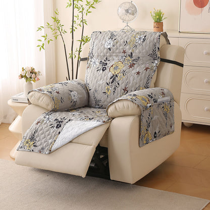 Quilted Printed Recliner Mats for 1 Seater Recliner Sofa, Floral Ash Grey