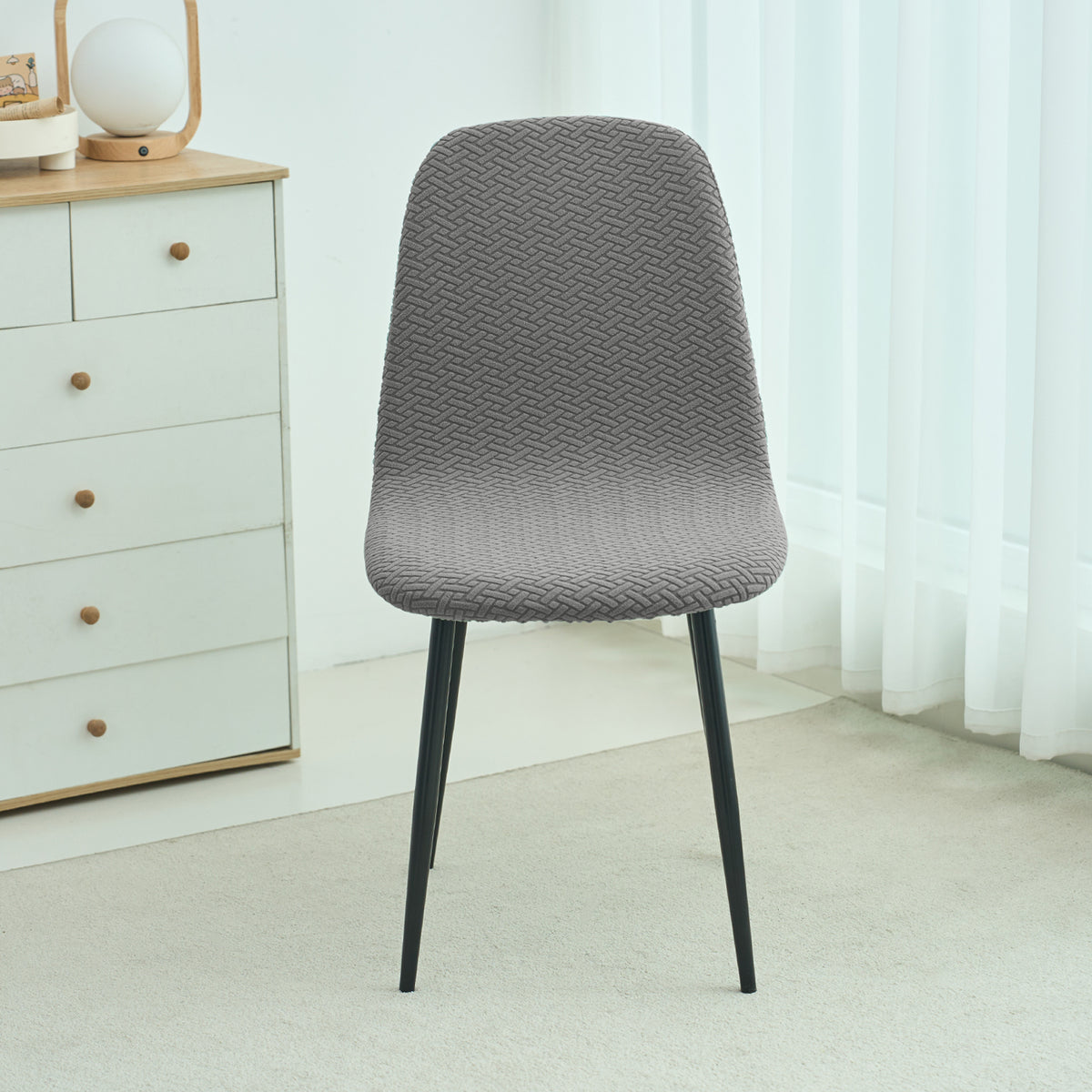 Premium Jacquard Fully Covered Cover for Mid Century Modern Dining Chair, Grey
