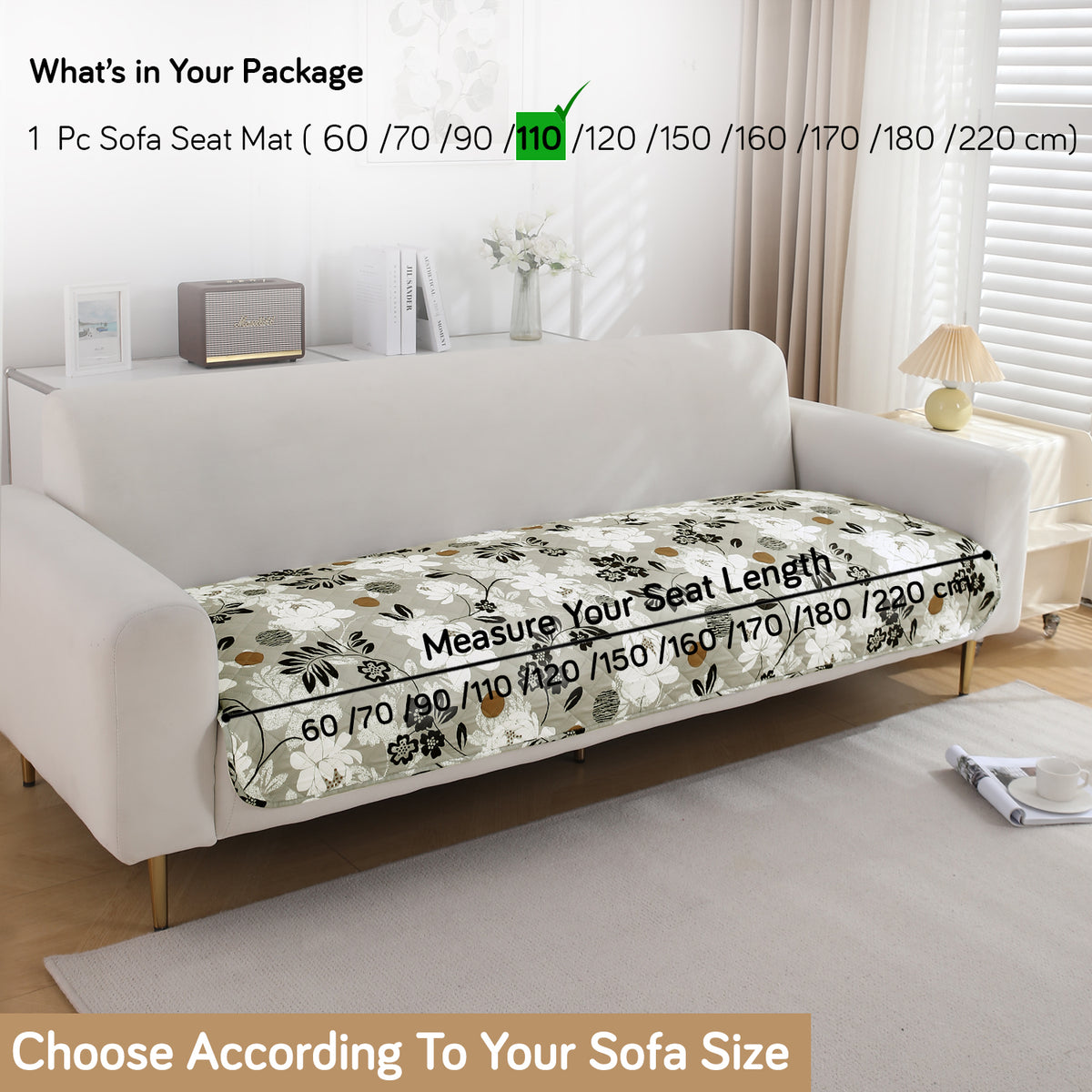 Water Repellent + Waterproof Quilted Sofa Mats, Feather Brown Floral