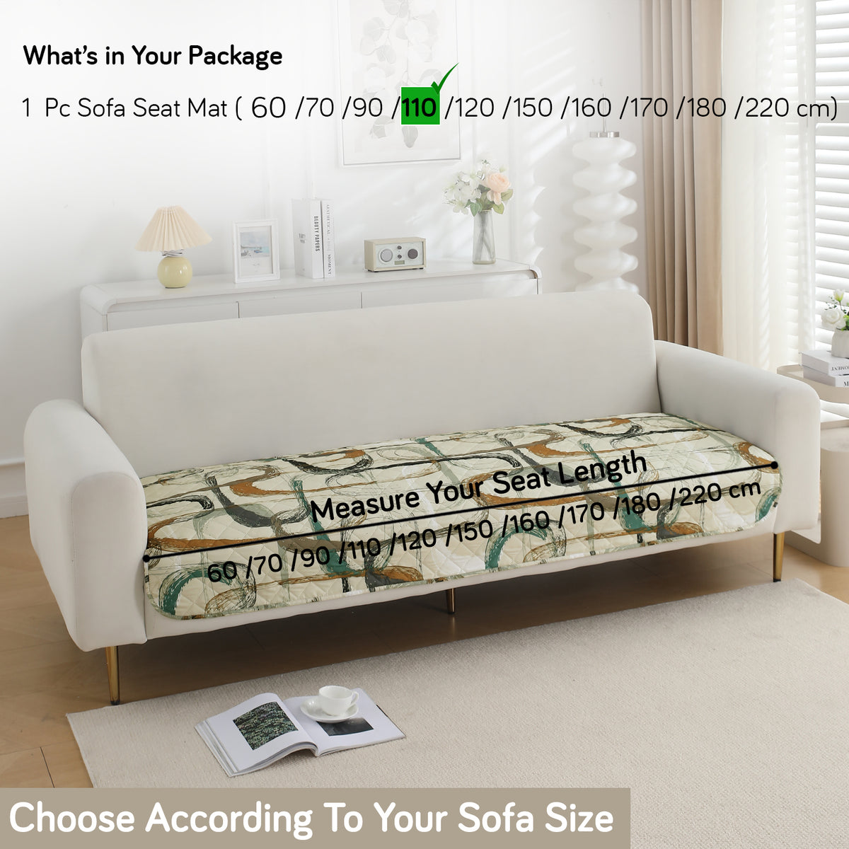 Water Repellent + Waterproof Quilted Sofa Mats, Parchement Beige Abstract Art
