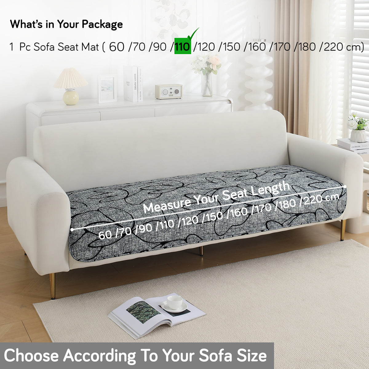 Water Repellent + Waterproof Quilted Sofa Mats, Intense Grey Abstract Floral
