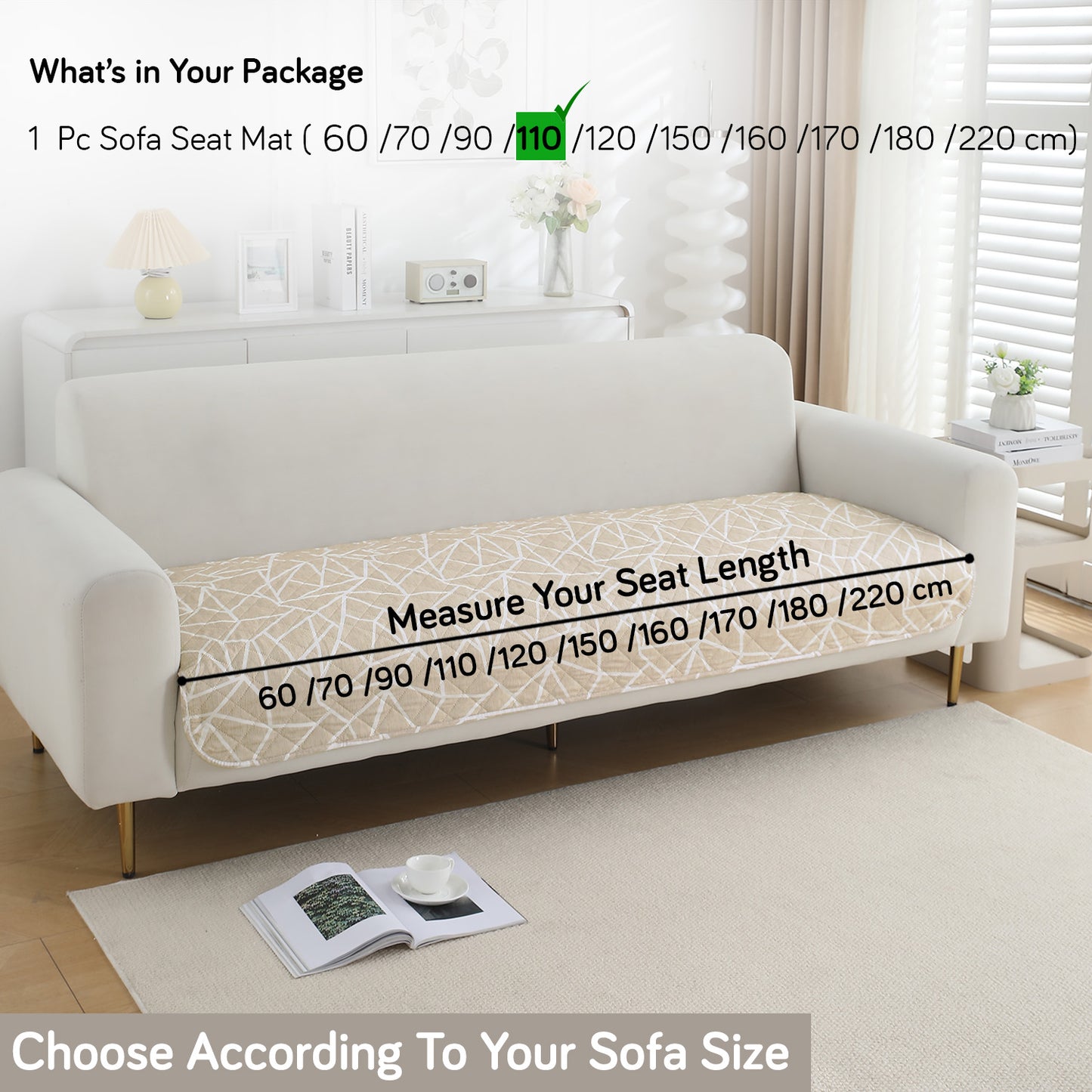 HOKIPO Water Repellent + Waterproof Quilted Sofa Mats, Beige Abstract Geometry