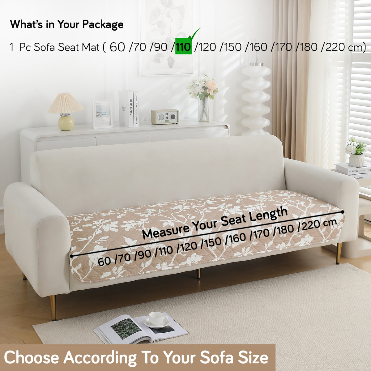 Water Repellent + Waterproof Quilted Sofa Mats, Buff Brown Sillehoute Floral