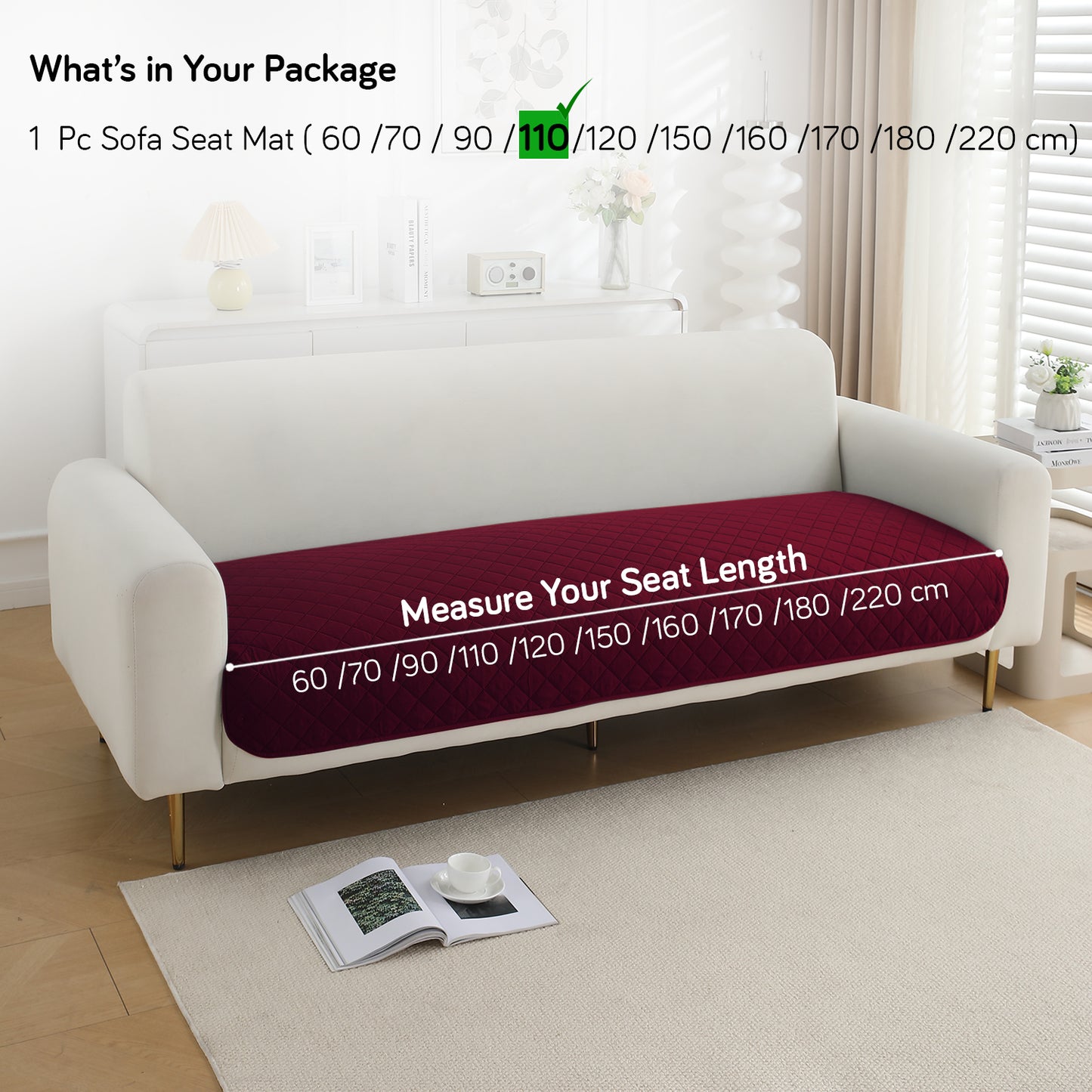 HOKIPO Waterproof Quilted Mats, Burgundy
