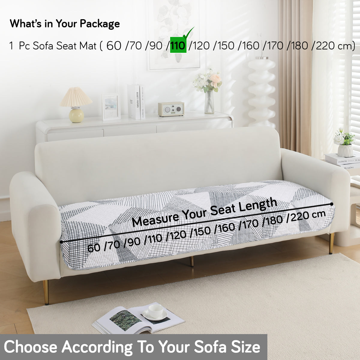 Water Repellent + Waterproof Quilted Sofa Mats, Snow White Black Geometry