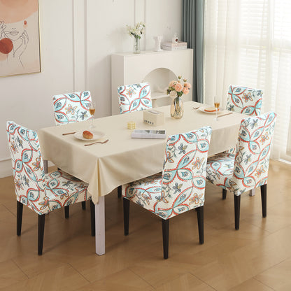 Premium Printed Velvet Dining Chair Cover Set, Beige Persian Garden