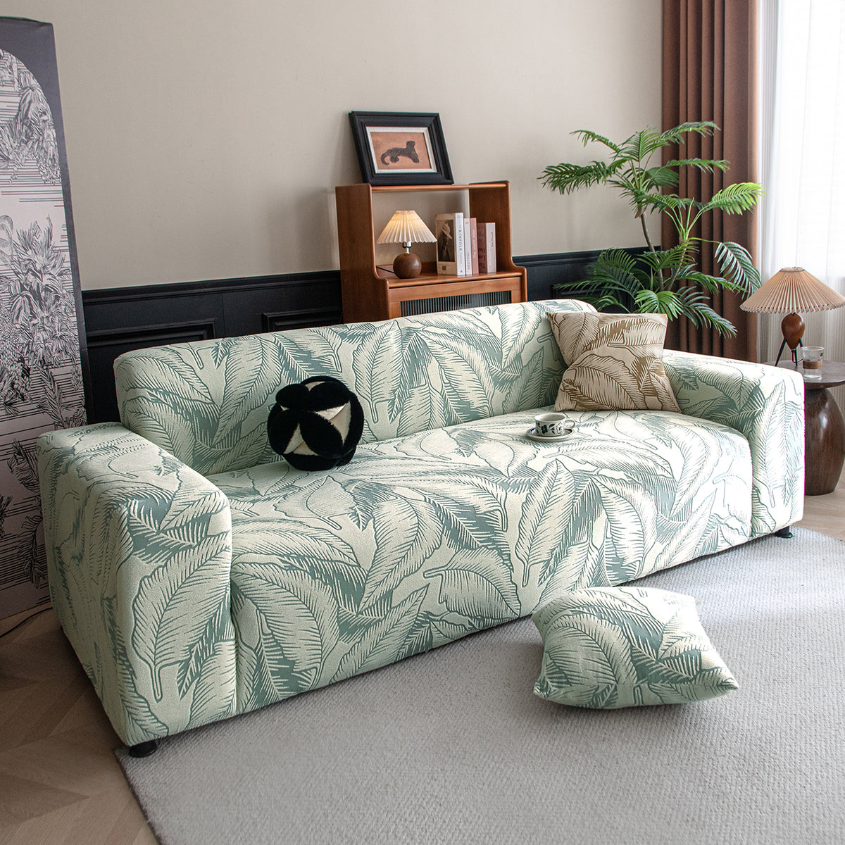 Buy creamish pale green colour dual tone series knitting jacquard 2 seater sofa cover​s