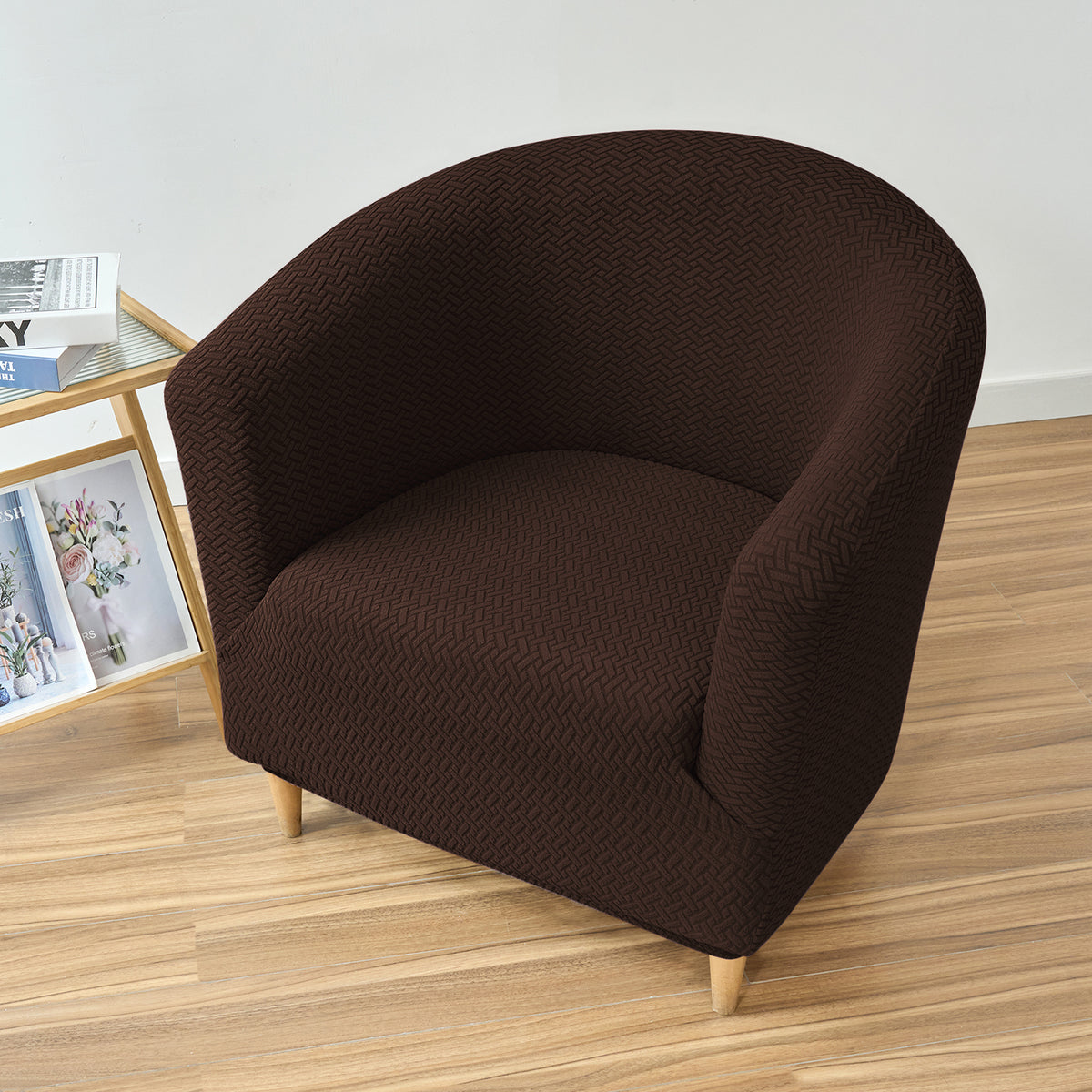 Premium Jacquard Stretchable Tub Chair Cover Slipcover, Chocolate Brown