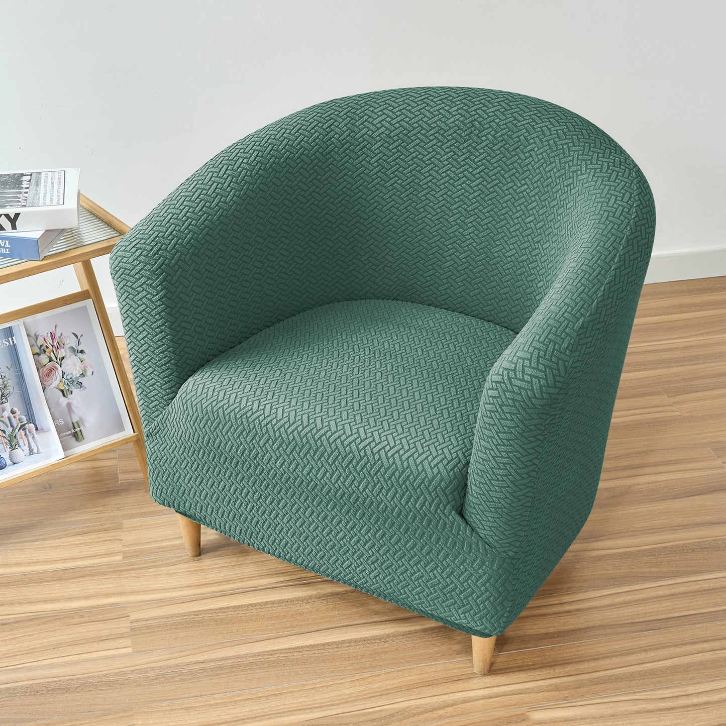 HOKIPO Premium Jacquard Stretchable Tub Chair Cover Slipcover, Continental Green