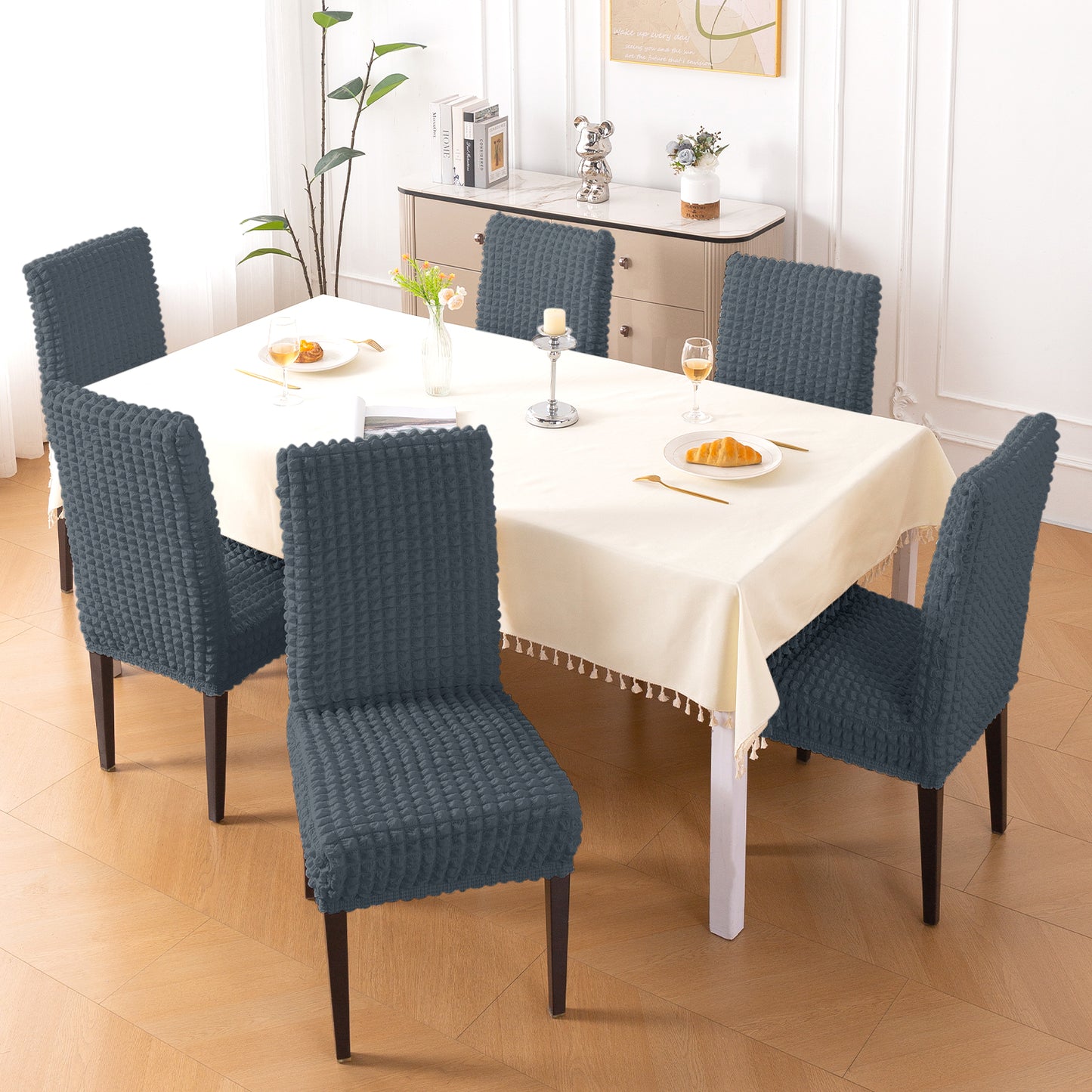 Aria Nova Bubble 280 GSM Dining Chair Cover Set of 1/2/4/6, Dark Grey