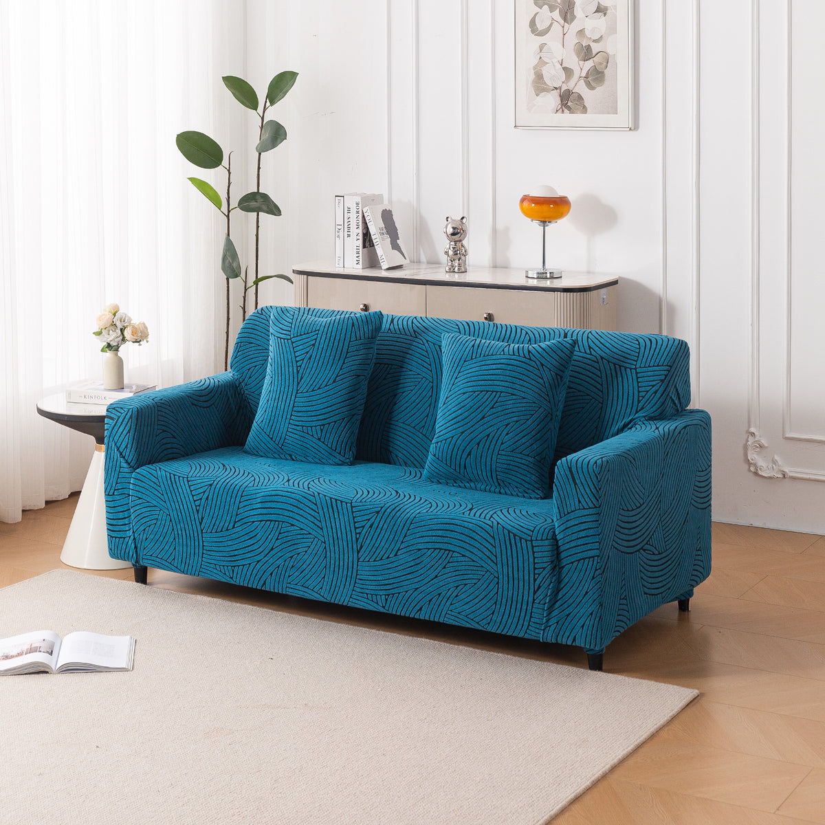 Buy rust brown colour waveline series jacquard two seater sofa cover​