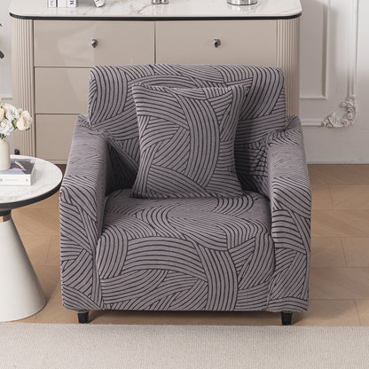 'WaveLine Series' Jacquard Sofa Cover 1/2/3/4-seater Fully Covered, Charcoal Grey