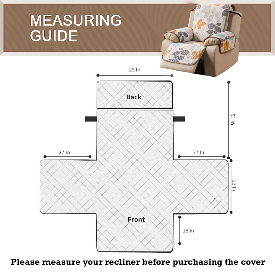 Quilted Cover for Recliner Sofa with SecureFit Belt & Side Pocket, Multicolor Leaves