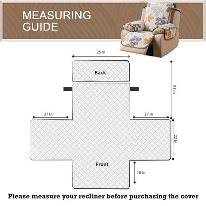 Quilted Cover for Recliner Sofa with SecureFit Belt & Side Pocket, Multicolor Leaves