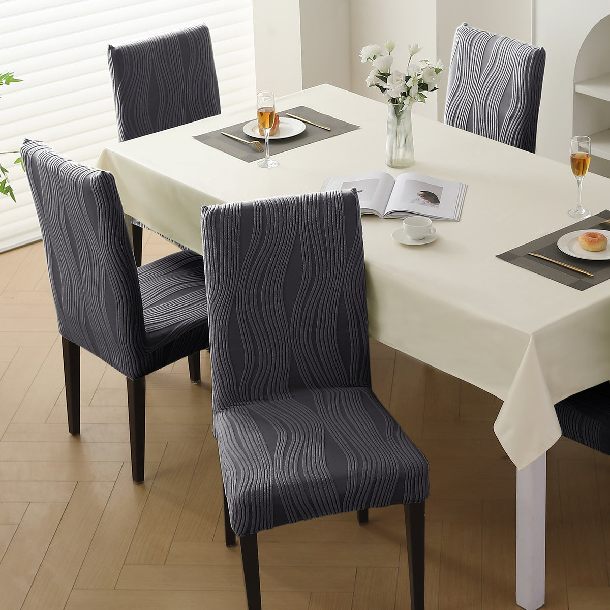 Nestiva Series Stretchable Knitting Jacquard Chair Cover - Porpoise Grey