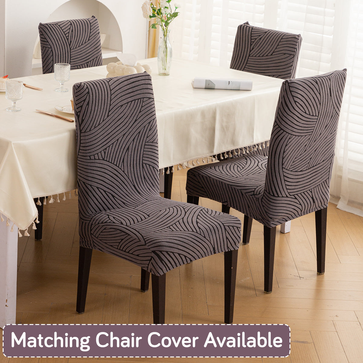 Buy charcoal grey colour waveline series jacquard chair cover | HOKIPO