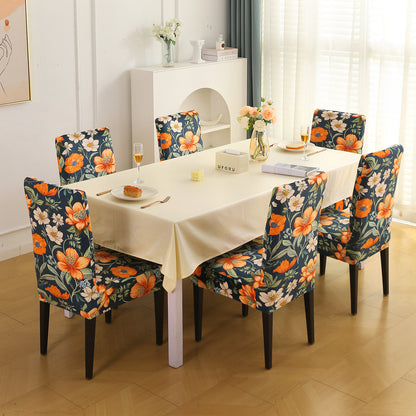 Premium Printed Velvet Dining Chair Cover Set, Teal Twilight Garden