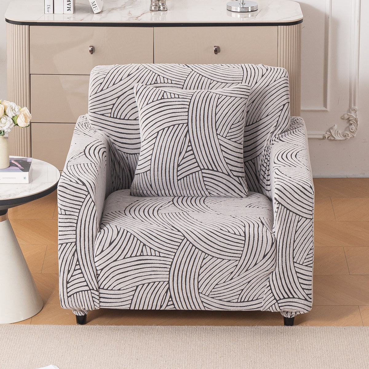 Buy classic white colour waveline series jacquard single seater sofa cover​ (pillow cover)