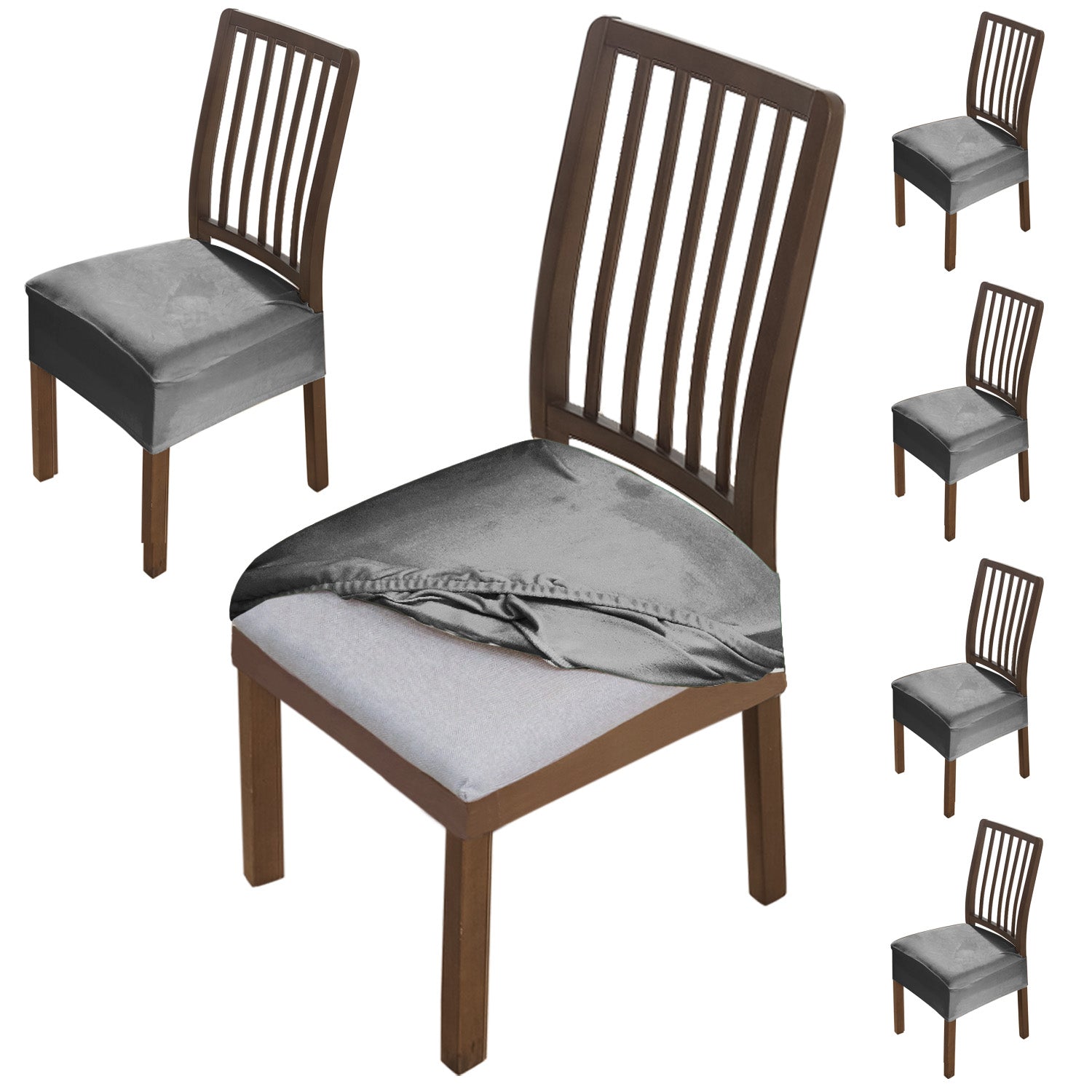 Premium Original Velvet Dining Chair Seat Cushion Cover, Dark Grey