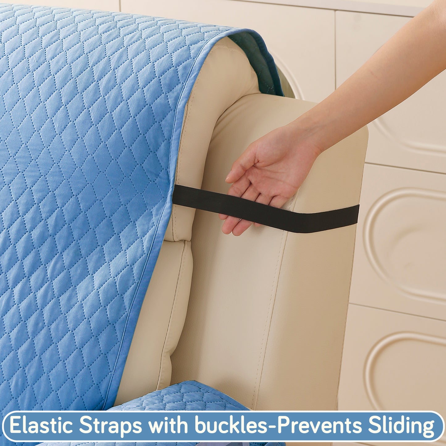 Quilted Recliner Mats for 1 Seater Recliner Sofa, Blue