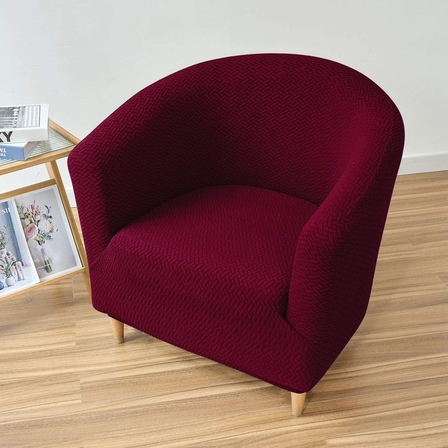 HOKIPO Premium Jacquard Stretchable Tub Chair Cover Slipcover, Burgundy