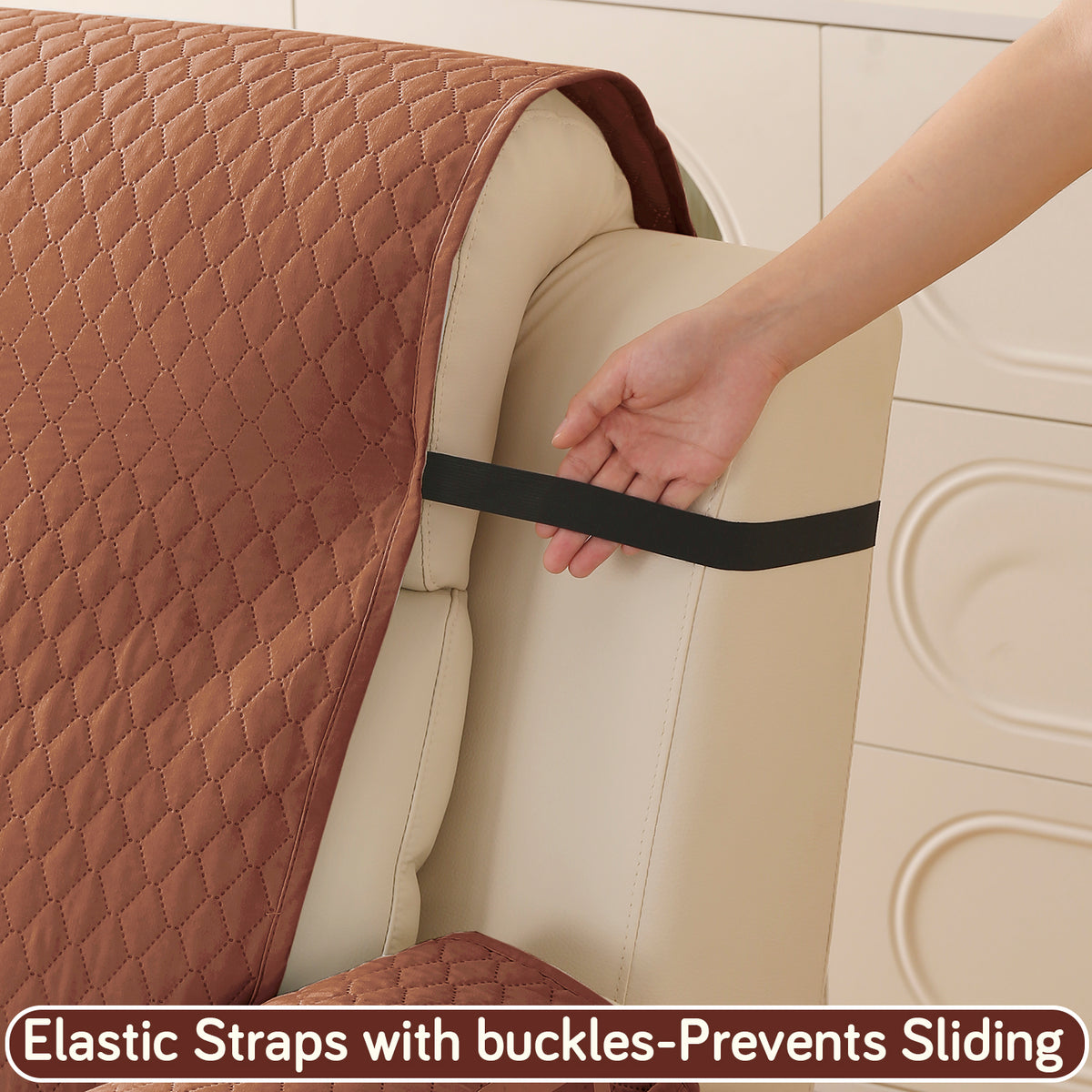 Quilted Recliner Mats for 1 Seater Recliner Sofa, Brown