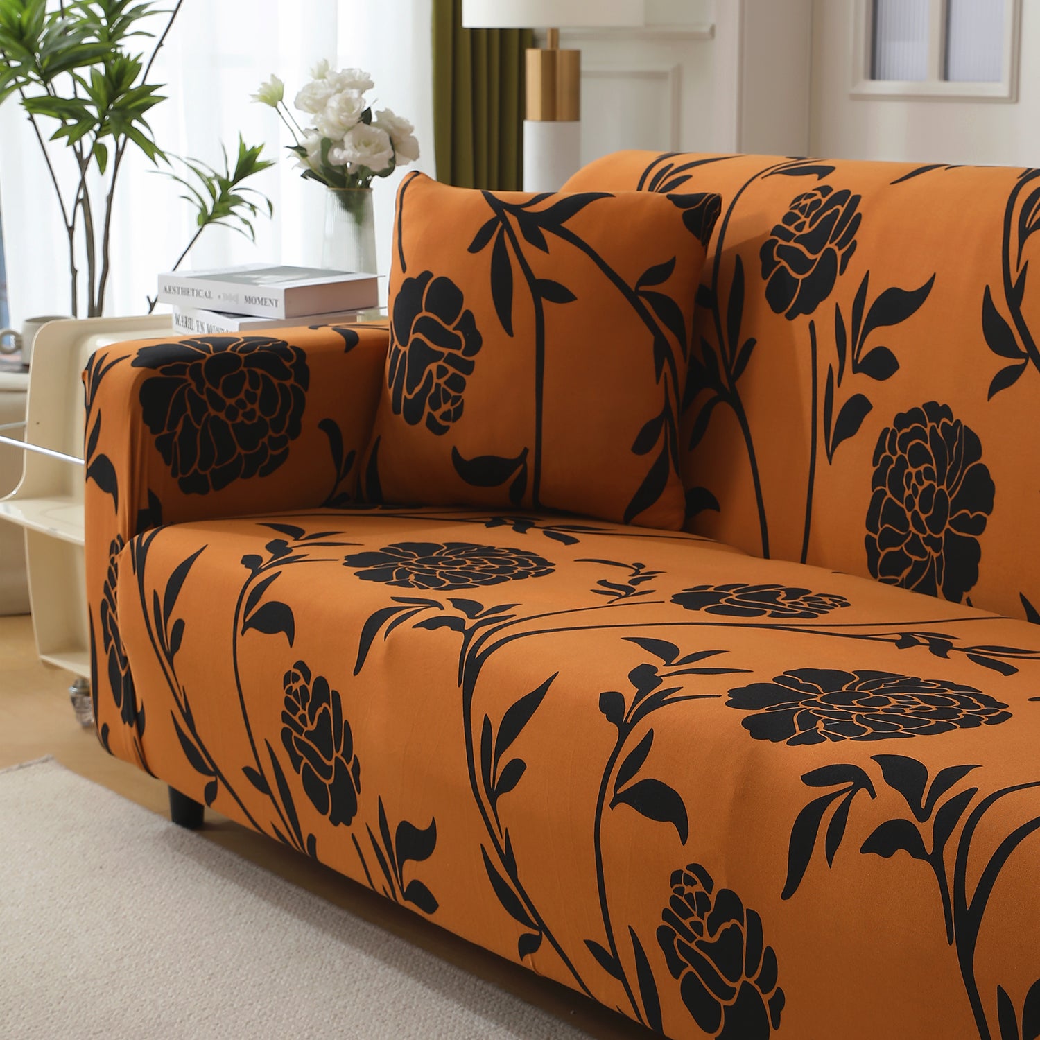 Copper Brown Floral Printed stretchable 3 seater sofa cover​s
