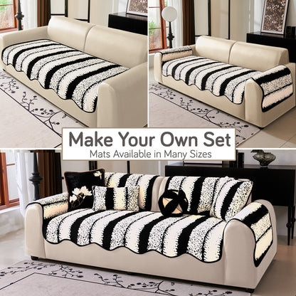 Luxury Wavy Plush Anti-Slip Sofa Cover Mats - Black