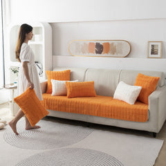 Premium Plush Anti Slip Sofa Mat for 1/2/3 Seater, Orange