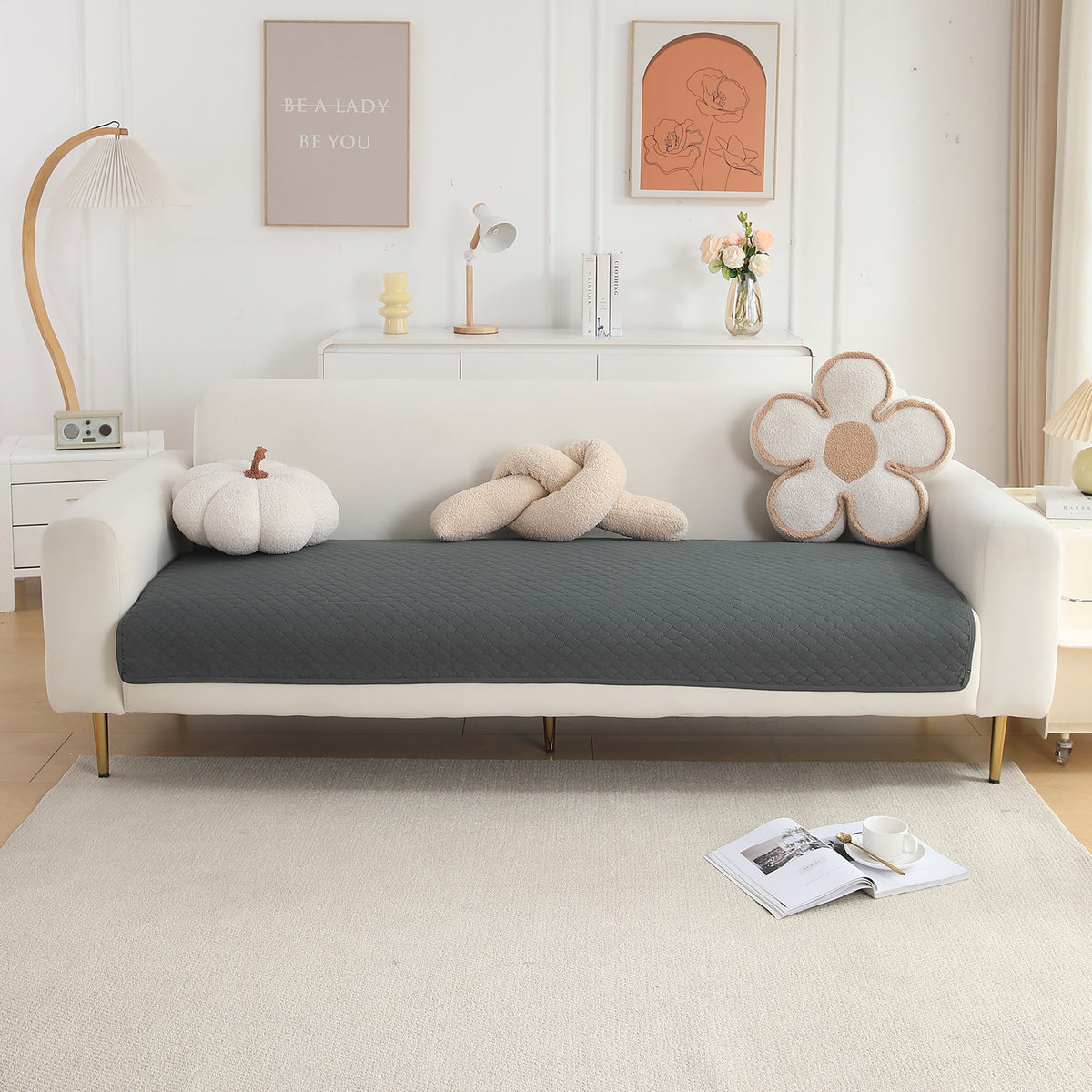 Polyester Quilted Sofa Cover Mats, Grey