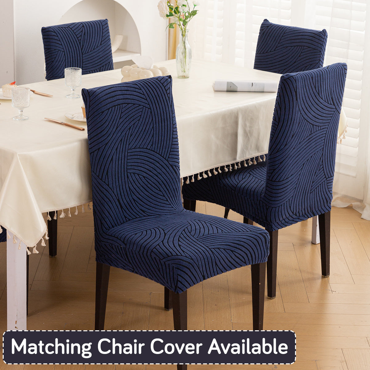 Buy royal blue colour waveline series jacquard chair cover | HOKIPO