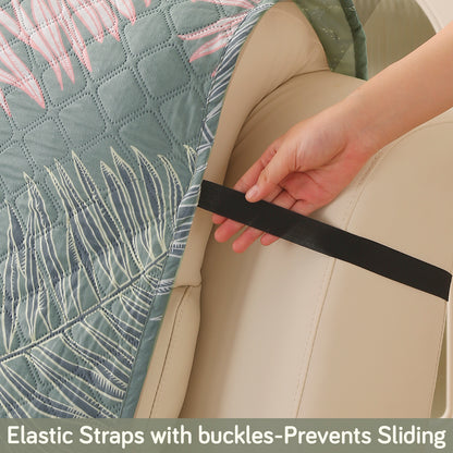 Quilted Printed Recliner Mats for 1 Seater Recliner Sofa, Tropical Leaves Pastel