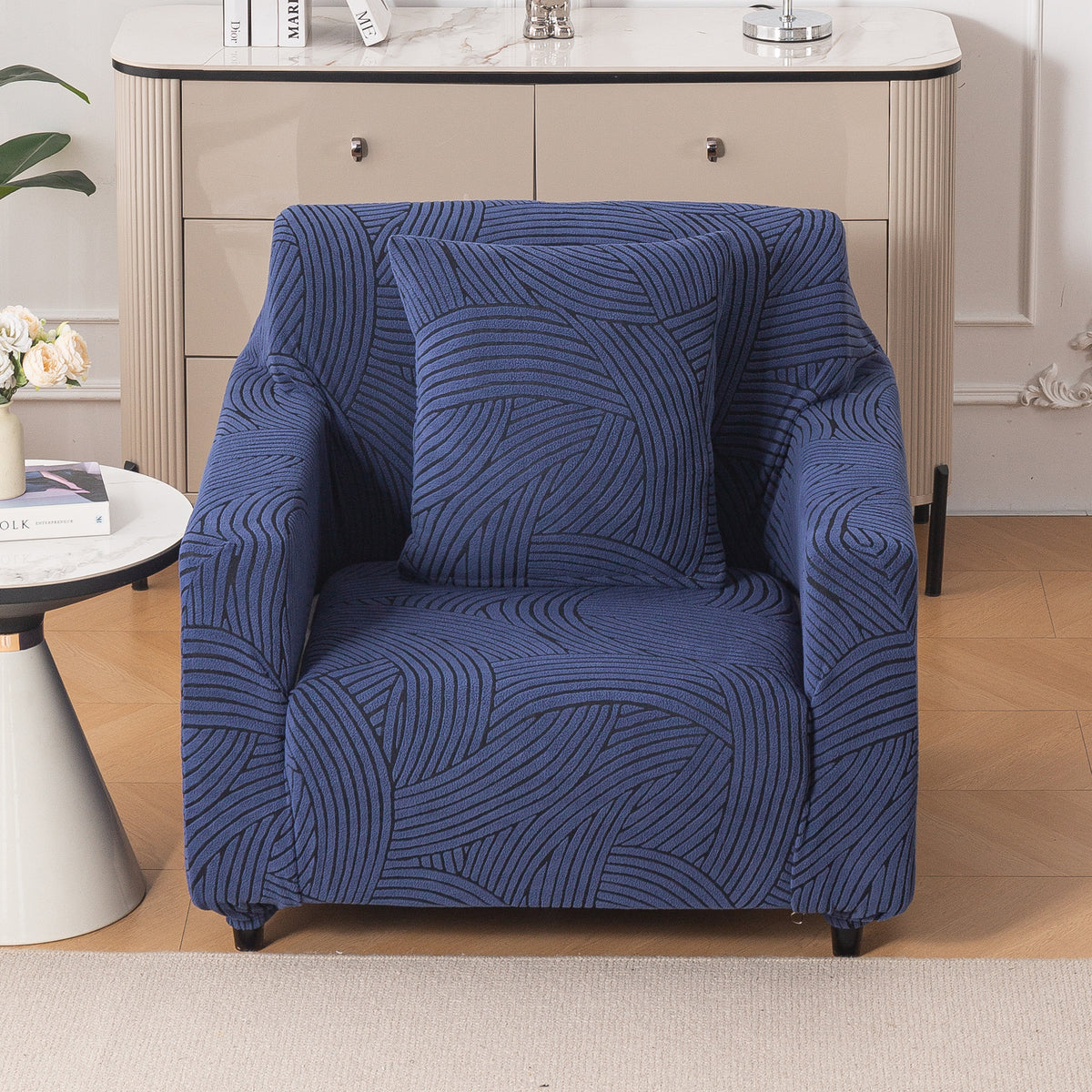 'WaveLine Series' Jacquard Sofa Cover 1/2/3/4-seater Fully Covered, Royal Blue