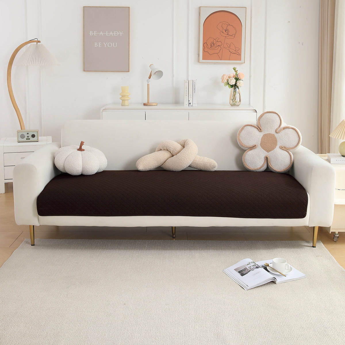 Polyester Quilted Sofa Cover Mats, Dark Brown