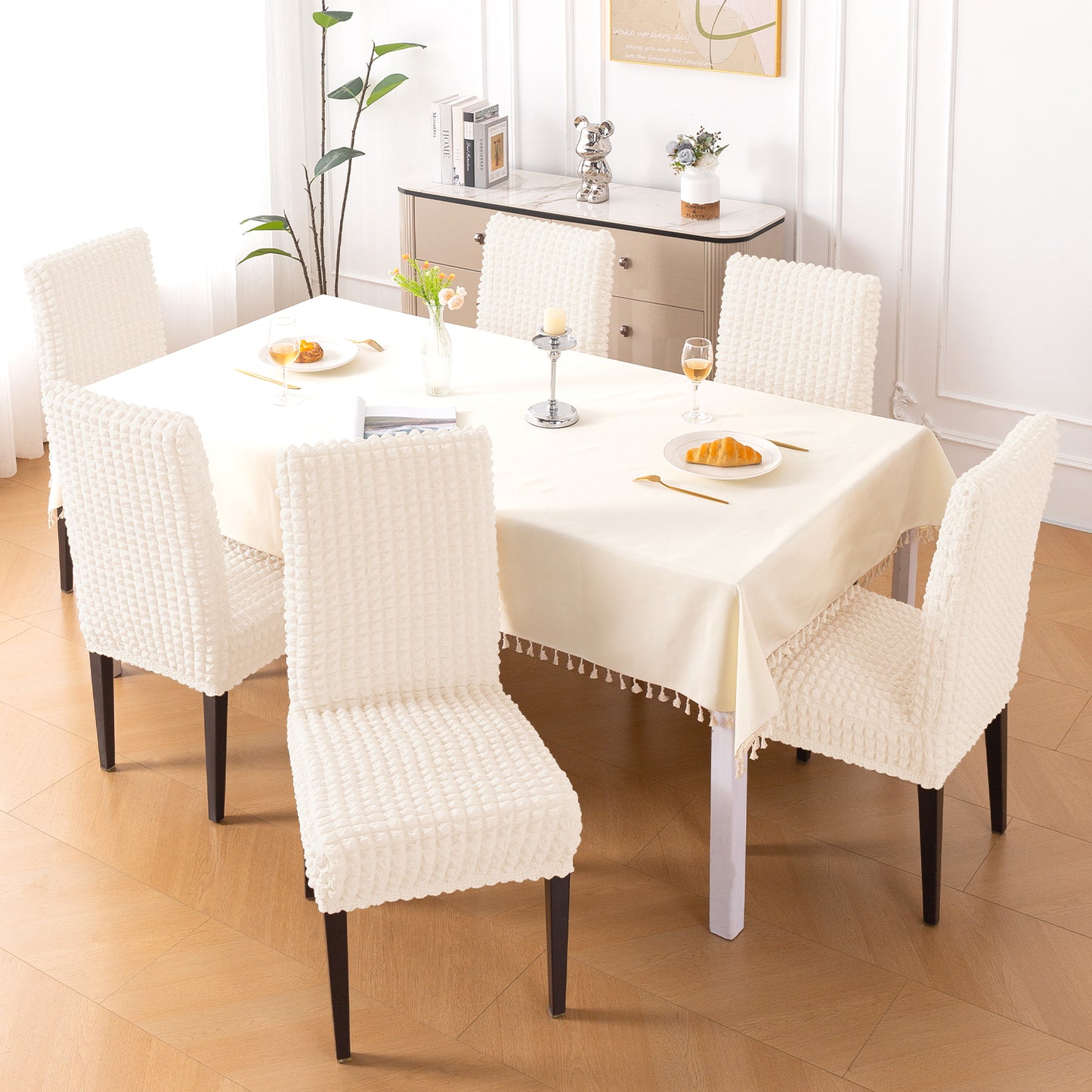 Aria Nova Bubble 280 GSM Dining Chair Cover Set of 1/2/4/6, Light Cream