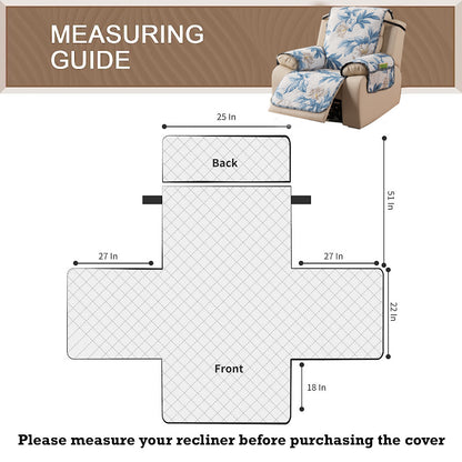 Quilted Cover for Recliner Sofa with SecureFit Belt & Side Pocket, Celadon Blue Camellia