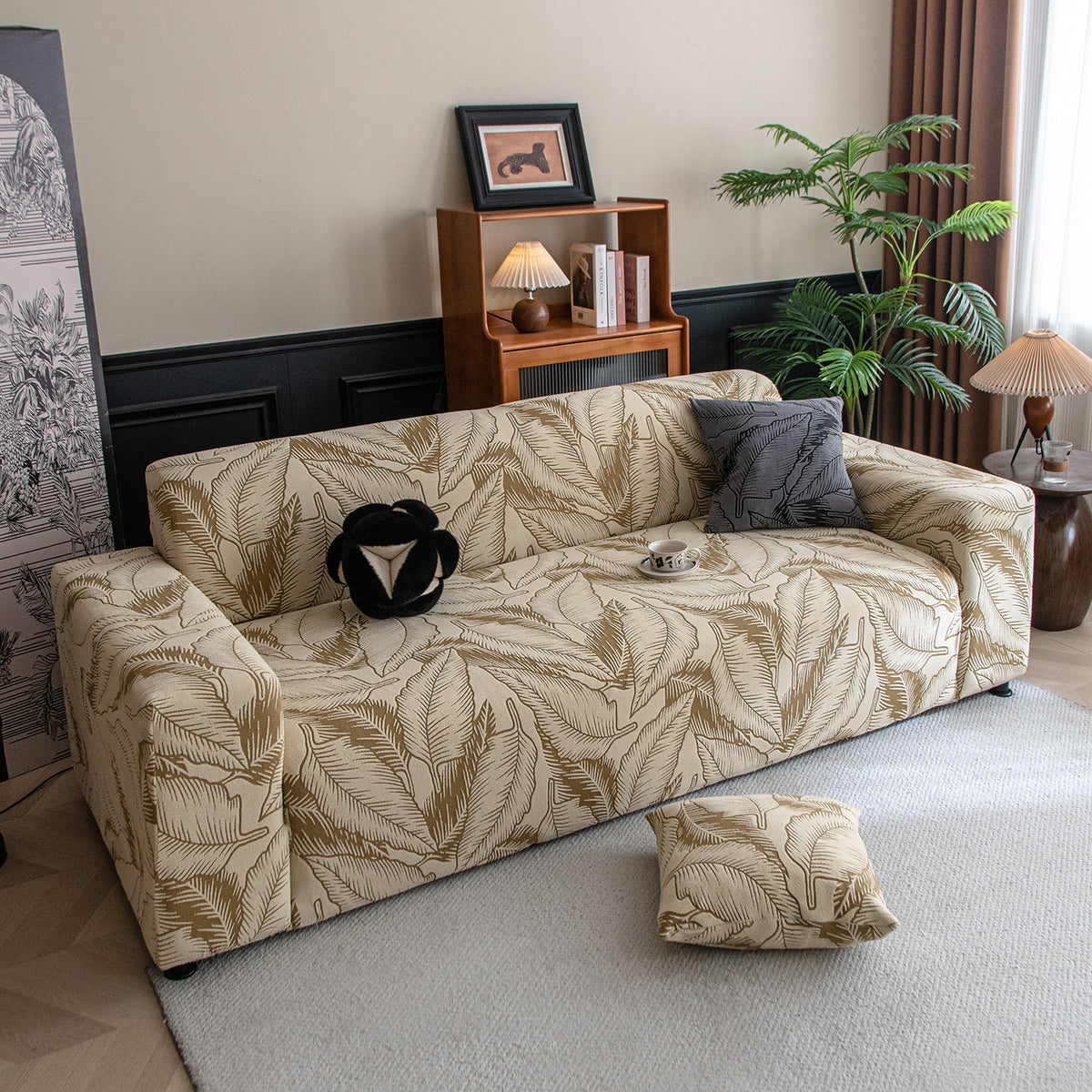 Buy beige colour dual tone series knitting jacquard 2 seater sofa cover​s