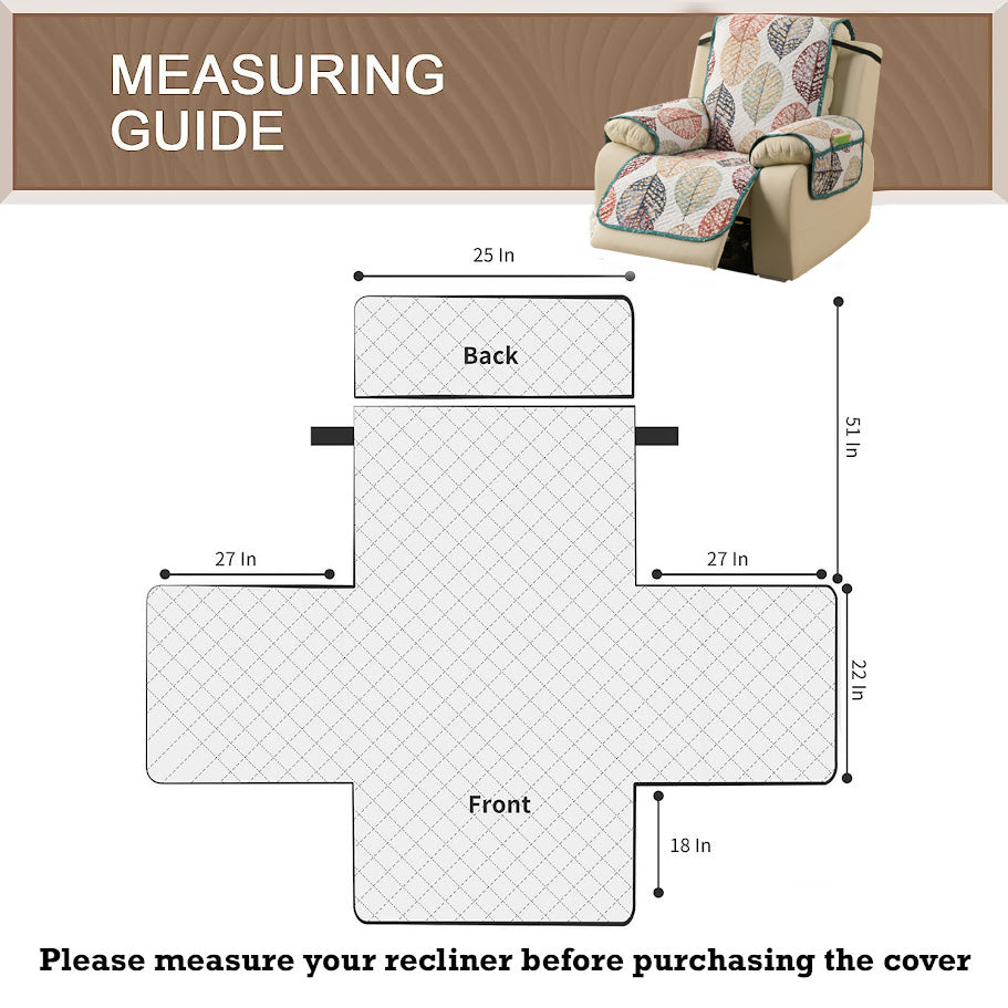 Quilted Cover for Recliner Sofa with SecureFit Belt & Side Pocket, Multicolor Linden Leaf