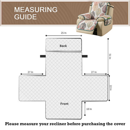 Quilted Cover for Recliner Sofa with SecureFit Belt & Side Pocket, Multicolor Linden Leaf