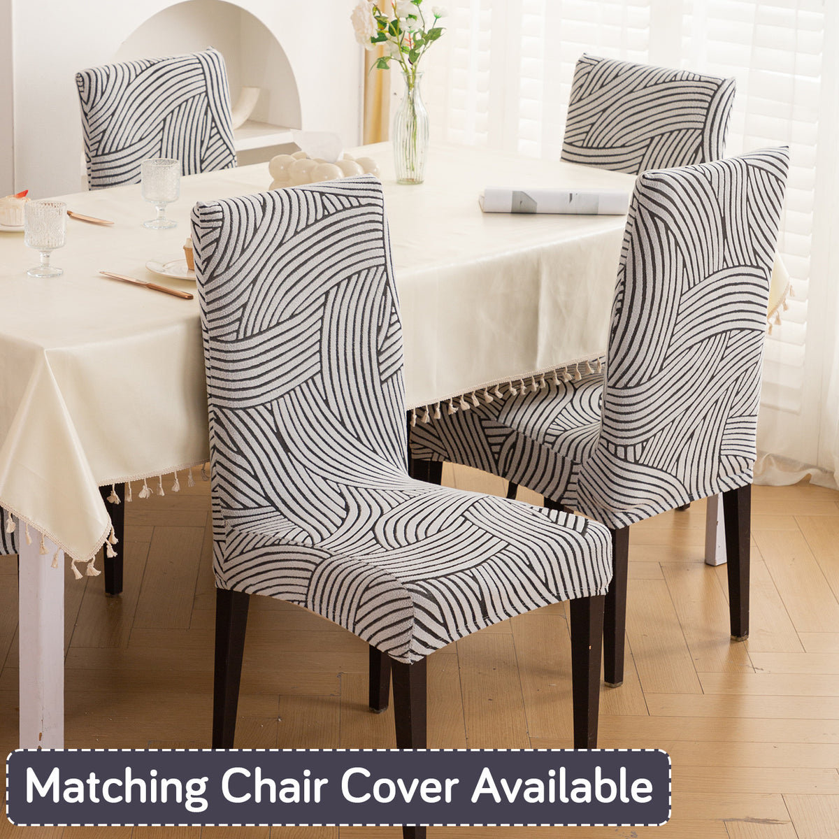 Buy classic white colour waveline series jacquard chair cover | HOKIPO